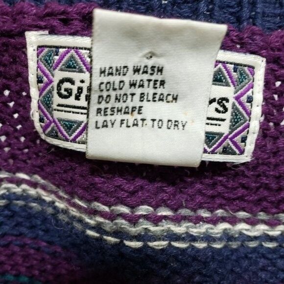 Gina Peters Sweater Women M Purple Gray Stripe Knit Cardigan Button Whipstitch - Picture 8 of 8